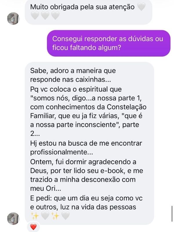 Depoimento: agradecimento pelo ebook e constelação familiar
